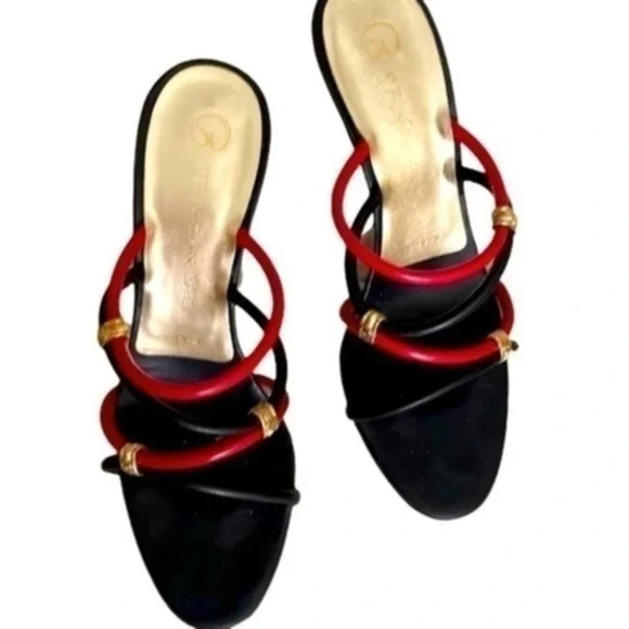 St. John leather mules strappy calypso navy red gold monogram - Picture 4 of 16
